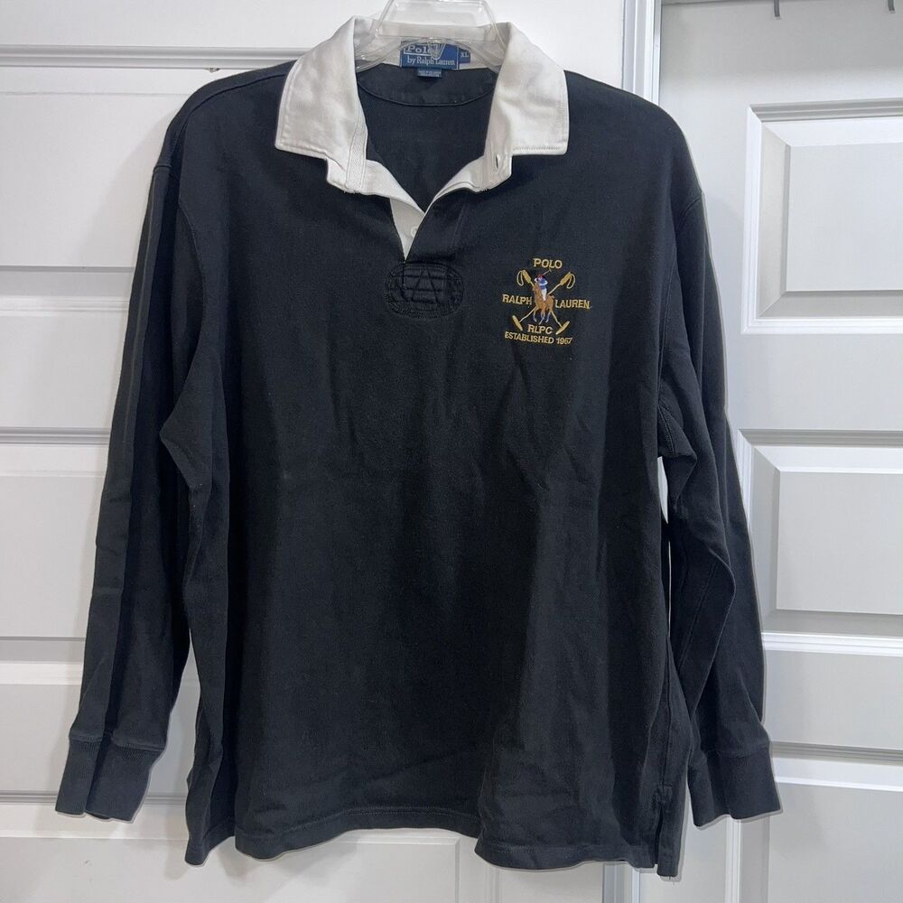 Vintage Polo Ralph Lauren Black Rugby Long Sleeve Shirt Men’s XL
